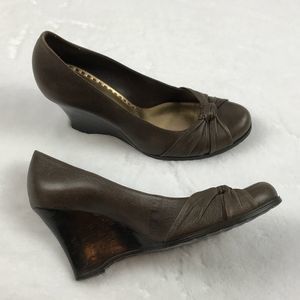 GIANNI BINI Dark Brown Bow Accent Wedges Shoes
